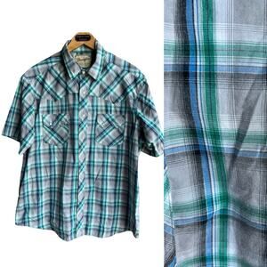 Wrangler Vintage Green Plaid Western Cowboy 50inch Chest Pearl Snap size XL
